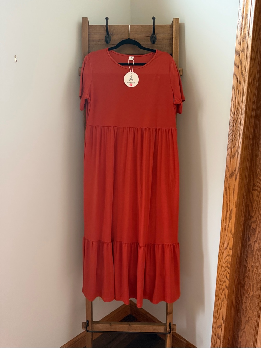 NWT ANRABESS Rust Orange Midi Dress with Pockets – Size Large